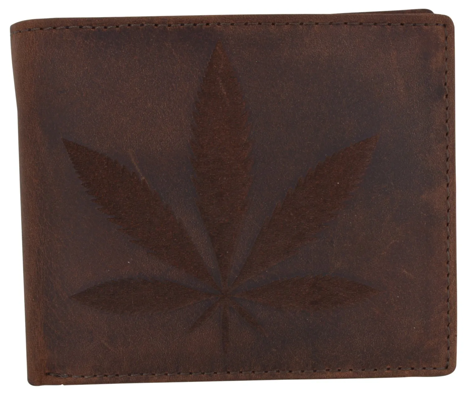 Genuine Leather RFID Bifold Mens Marijuana Leaf Logo Wallet /53HTC Marijuana Leaf