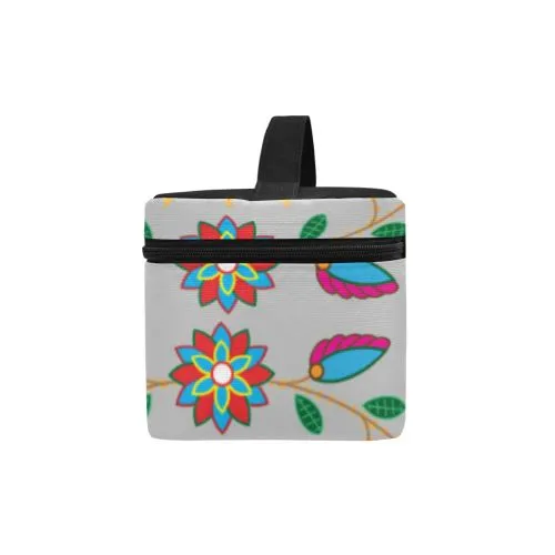 Geometric Floral Fall-Gray Cosmetic Bag/Large