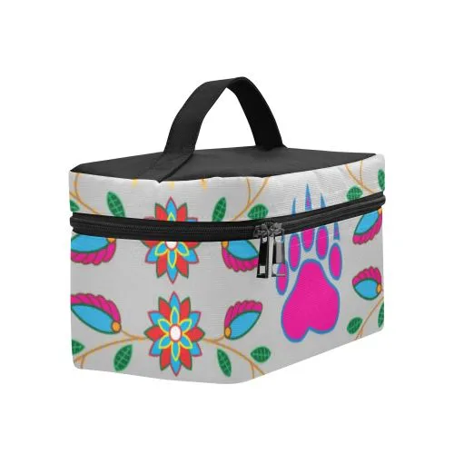 Geometric Floral Fall-Gray Cosmetic Bag/Large