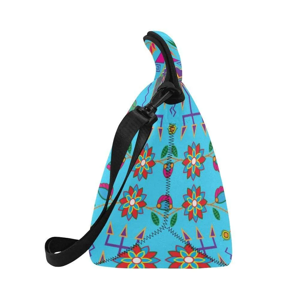 Geometric Floral Fall-Sky Blue Neoprene Lunch Bag/Large