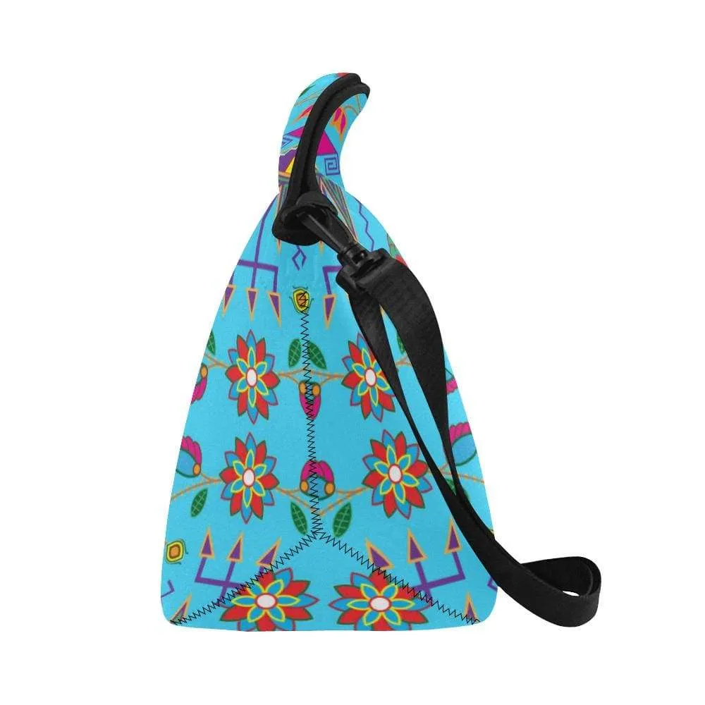 Geometric Floral Fall-Sky Blue Neoprene Lunch Bag/Large