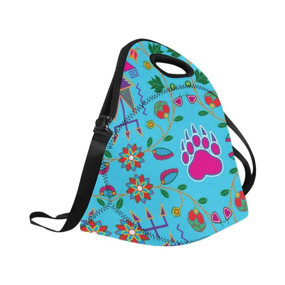 Geometric Floral Fall-Sky Blue Neoprene Lunch Bag/Large