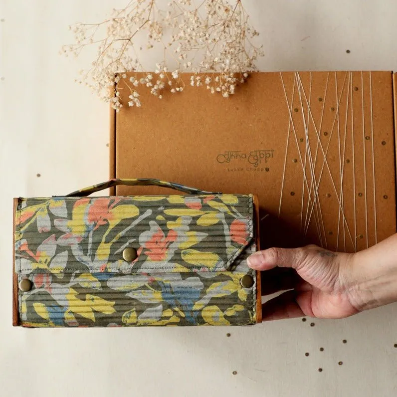 Gift For Her- Upcycled Fabric & Brass Box Olive Clutch Gift Box