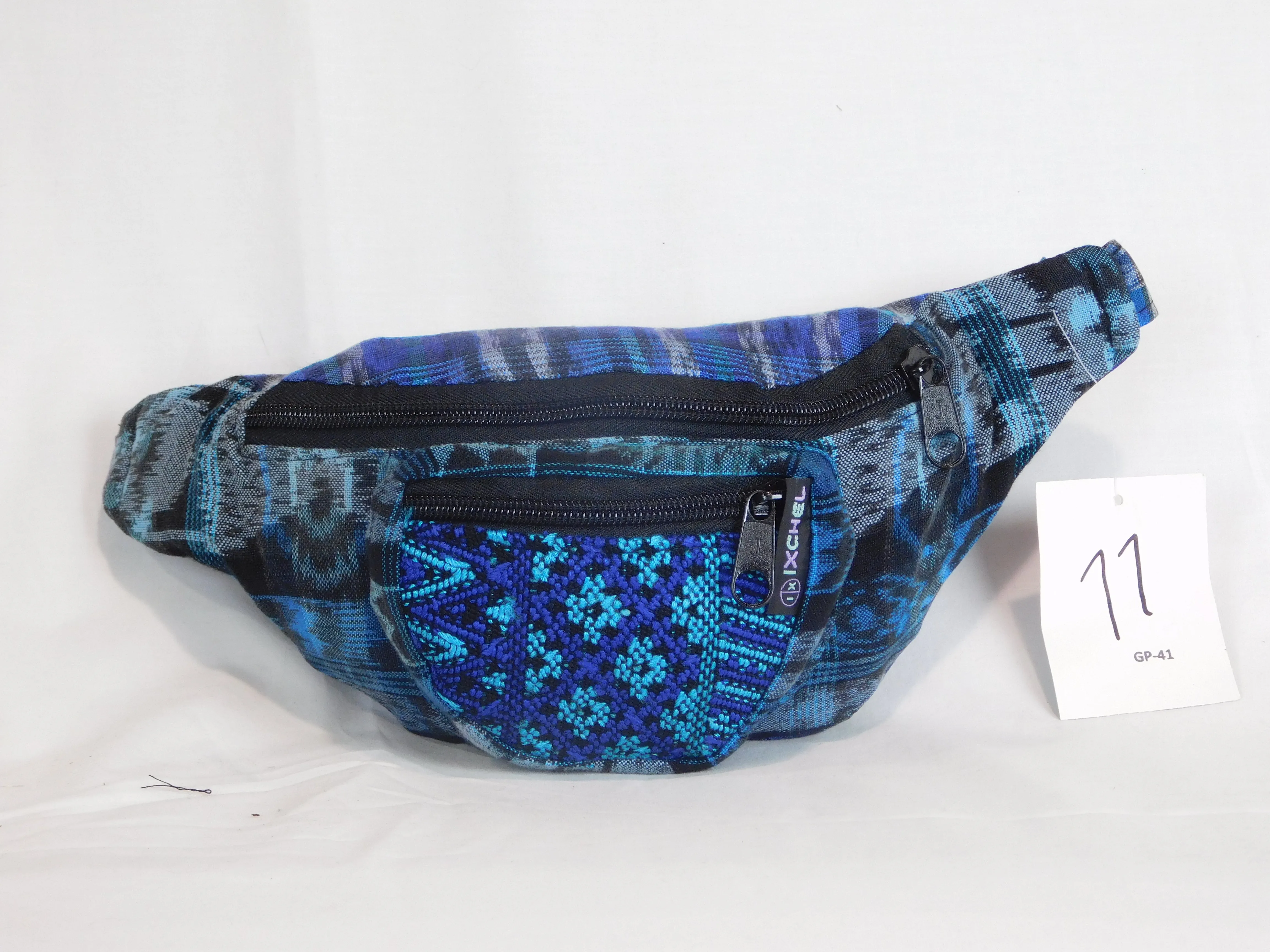 Hand woven waist pack with three pockets & brocade accents