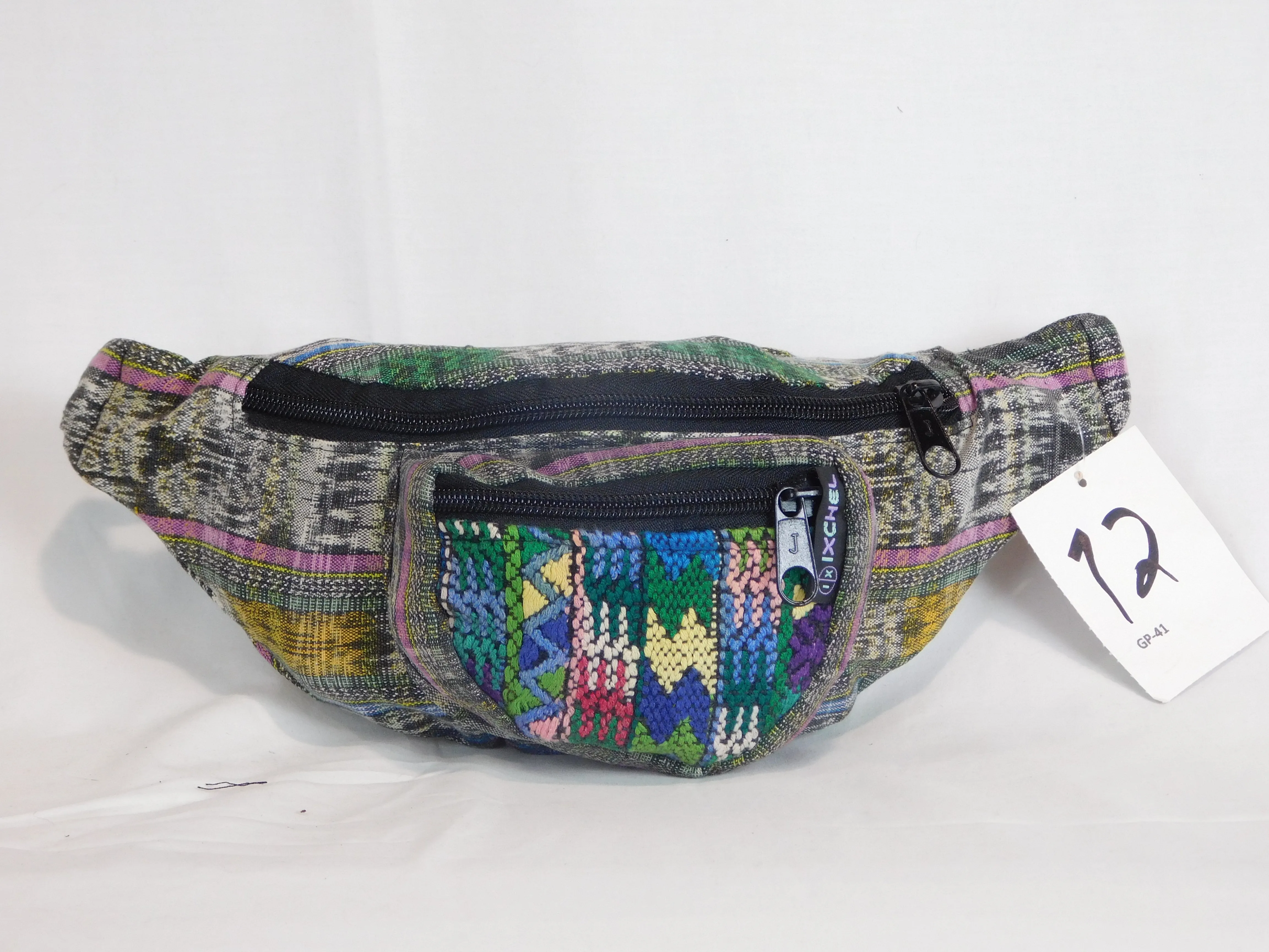 Hand woven waist pack with three pockets & brocade accents