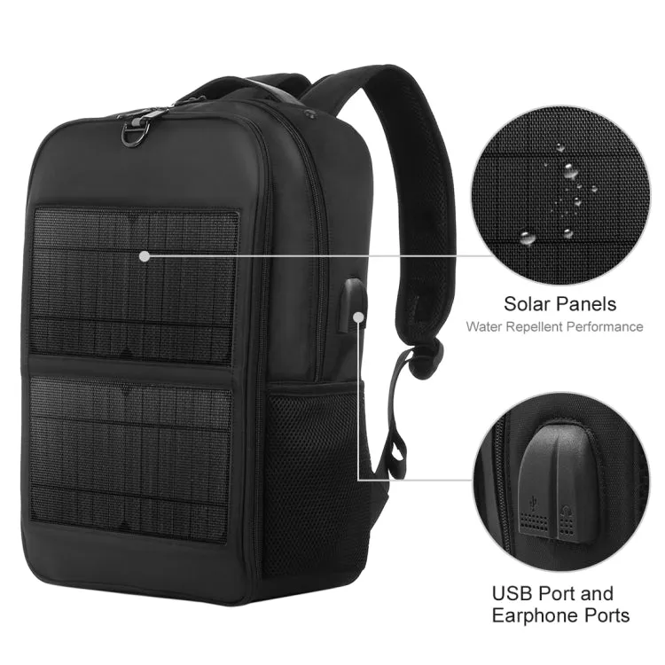 HAWEEL 14W Solar Panel Power Backpack Laptop Bag with Handle and 5V / 2.1A Max USB Charging Port(Black)