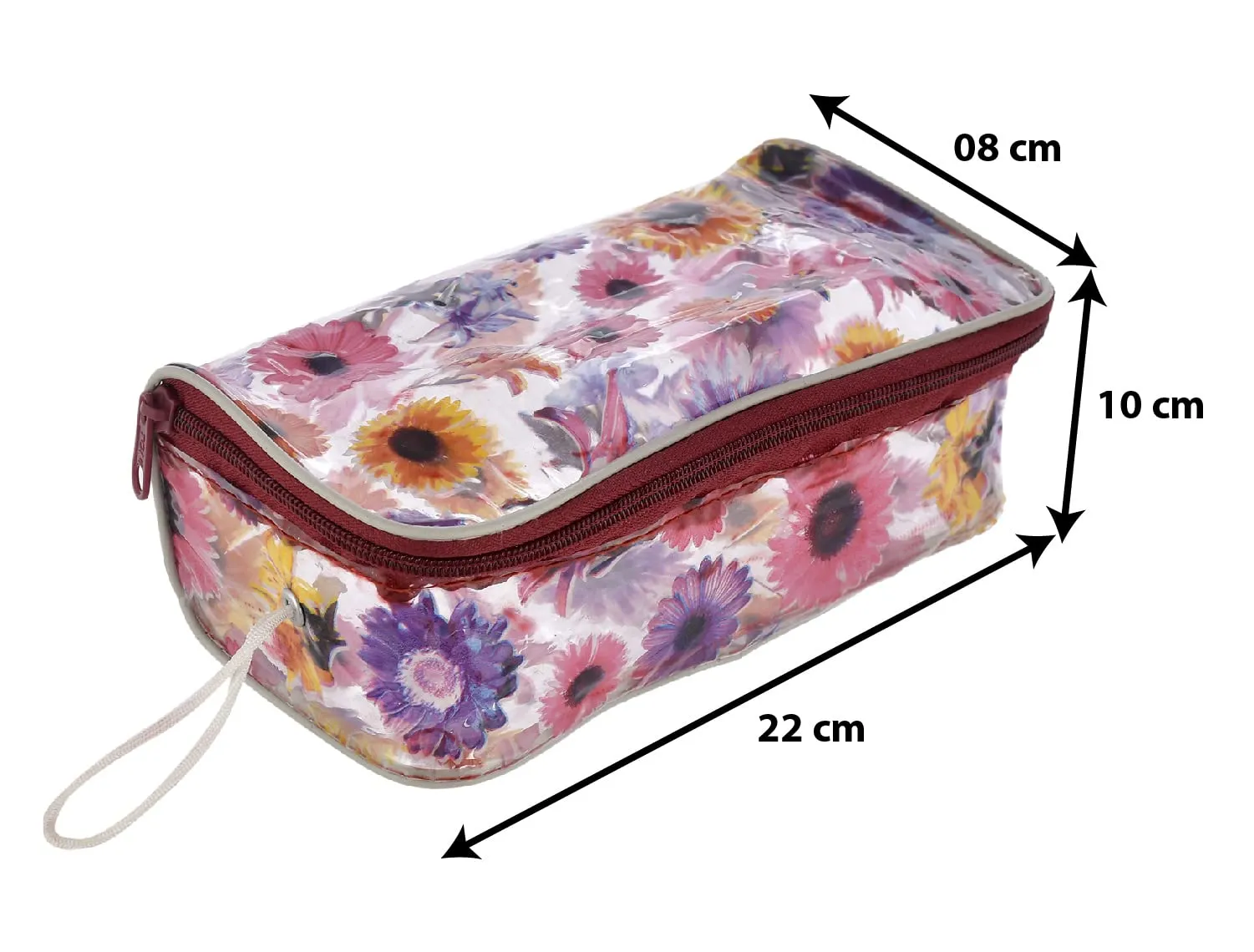 Heart Home Flower Printed Tranasparent Multiuses PVC Pouch/Bag For Vacation, Bathroom, Organizing With Carrying Strip- Pack of 6 (MultiColor)-44HH0603