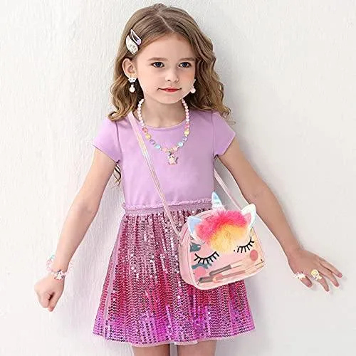 Hifot Unicorn Crossbody Bag Purse with Jewelry Set Little Girls