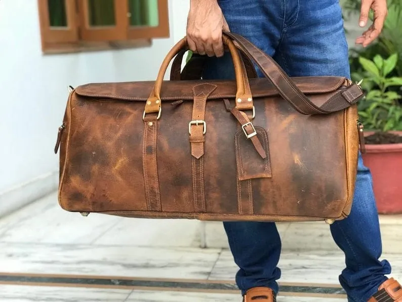 Hunter Brown Leather Duffle Bag