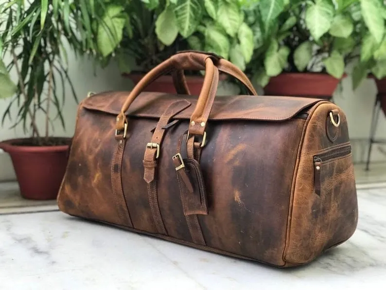 Hunter Brown Leather Duffle Bag