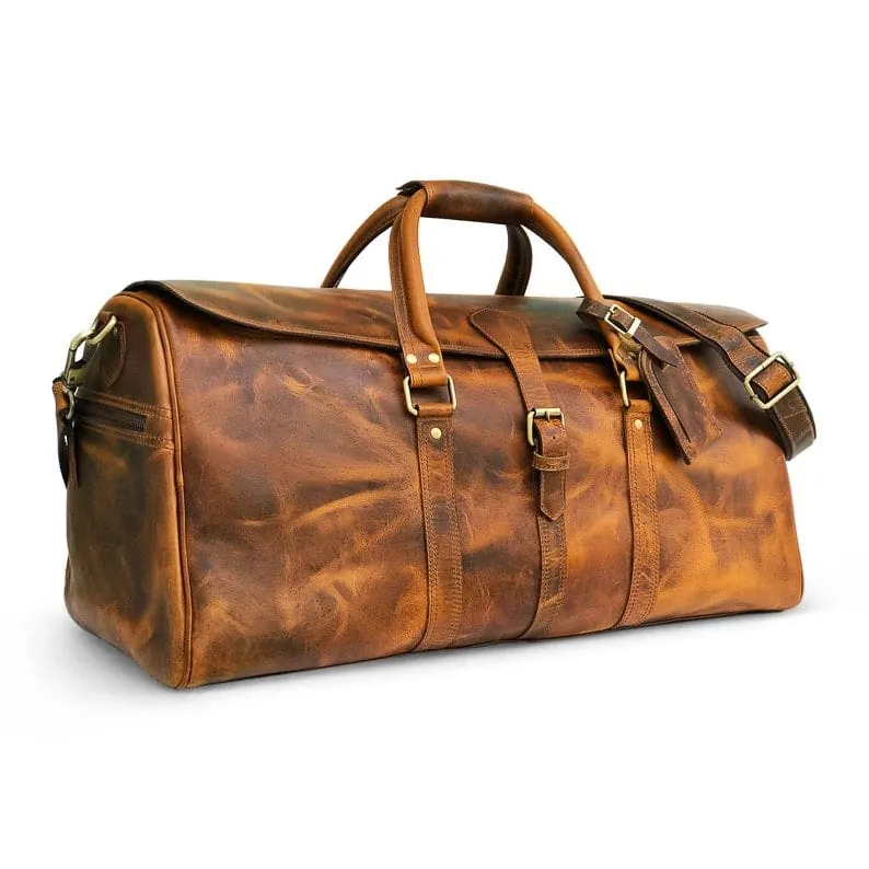 Hunter Brown Leather Duffle Bag