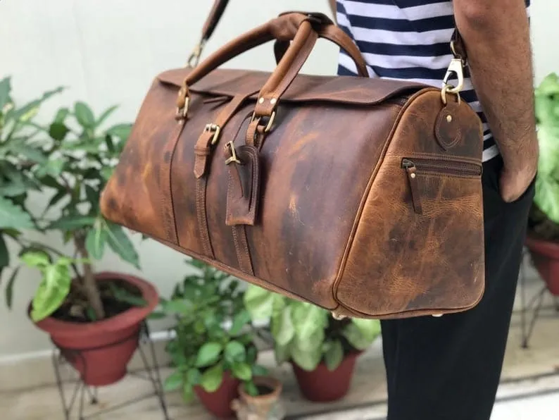 Hunter Brown Leather Duffle Bag