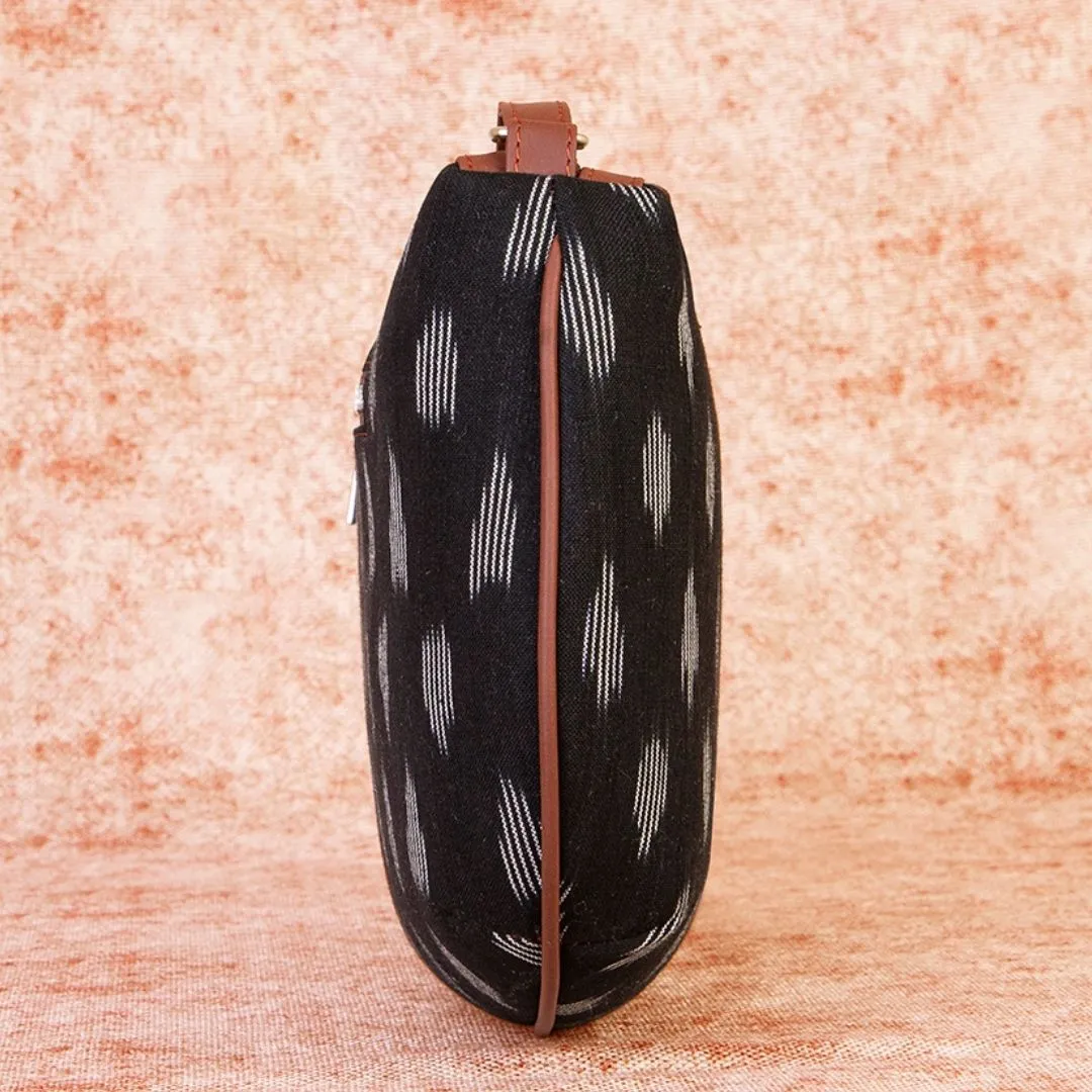 Ikat Striped Black Structured Shoulder Bag