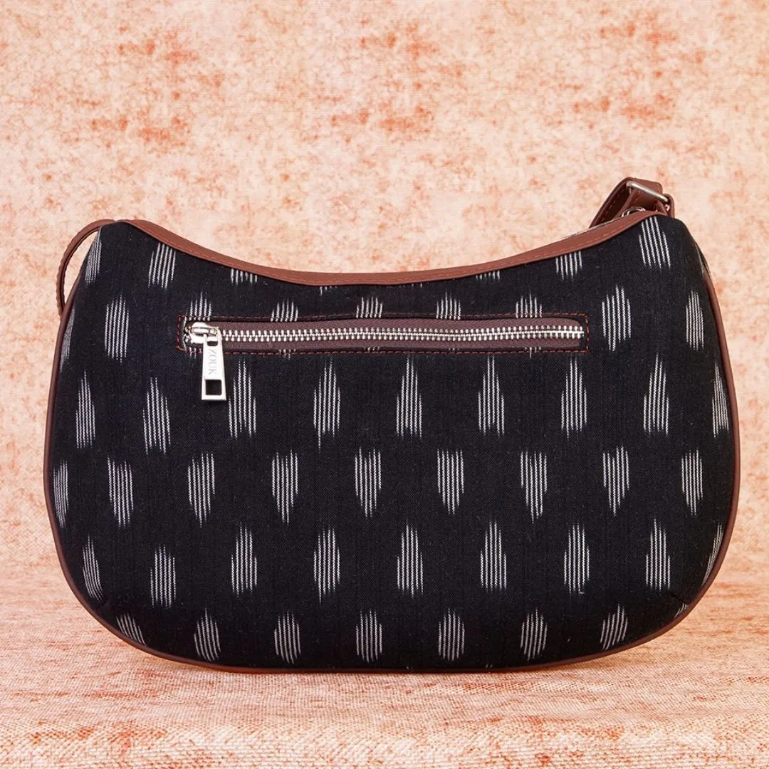 Ikat Striped Black Structured Shoulder Bag