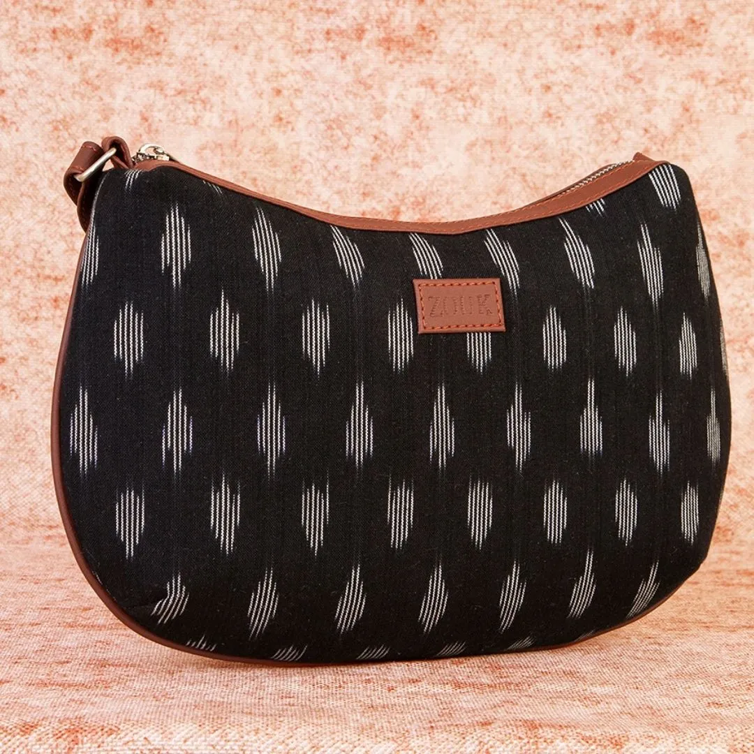 Ikat Striped Black Structured Shoulder Bag