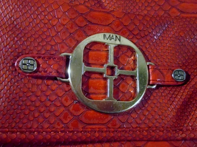 IMAN Vegan leather faux snakeskin python tote bag satchel RED purse L