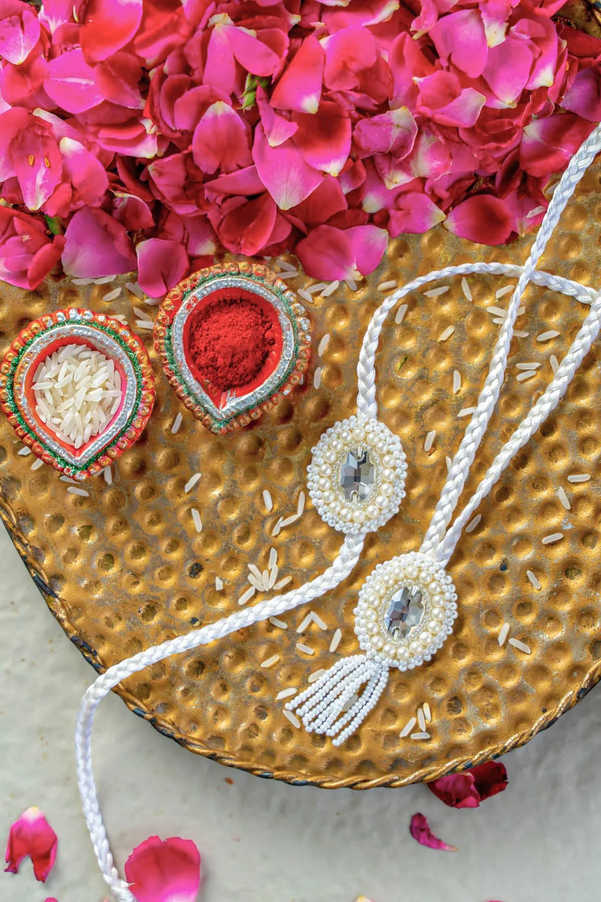 Ivory Dream Embroidered Rakhi and lumba set of 2