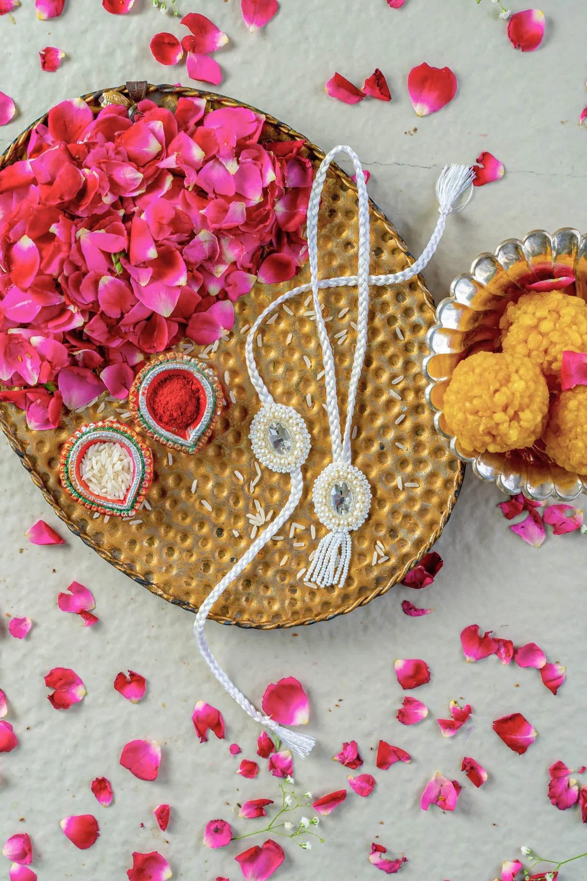 Ivory Dream Embroidered Rakhi and lumba set of 2