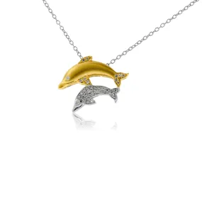 Jumping Double Dolphin Diamond Pendant