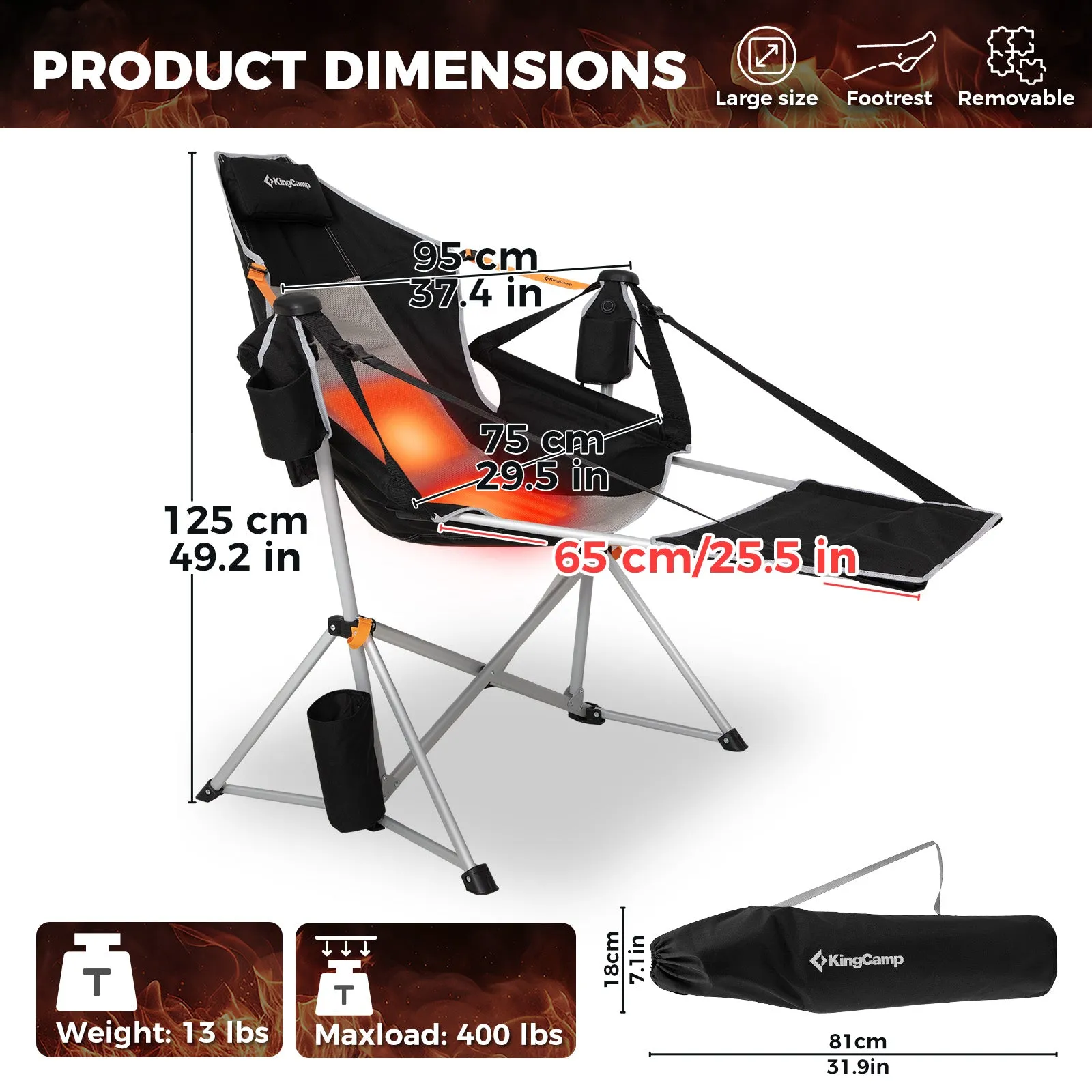 KingCamp ORCHID C20 PLUS Heated Hammock Chair with Footrest