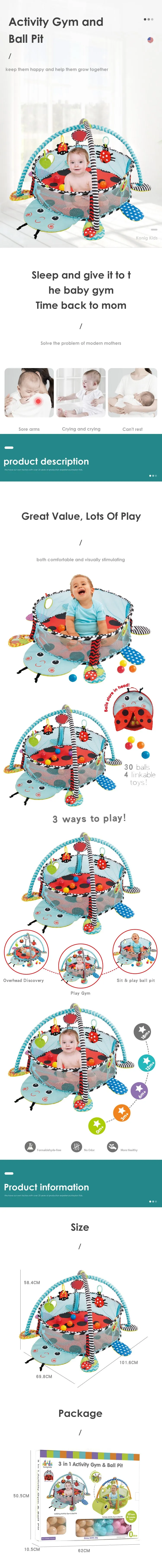 Konig  Kids 3 IN 1 Ladybug Activity Play Gym  Baby Lay Mat  With 30 Balls  (0-36 Months)