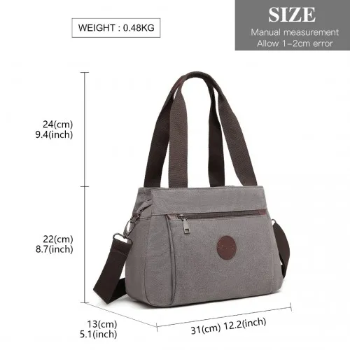 Kono Canvas Multi-Functional Cross Body Bag - Grey | Stylish & Durable Tote for Travel, Work & More