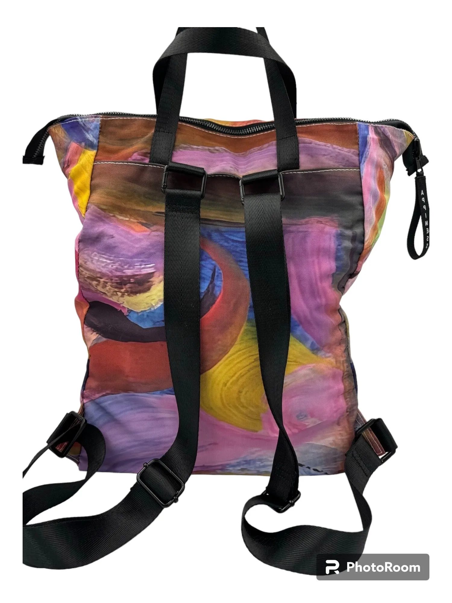 KoreaCA25B Multi colored reversible  canvas/nylon tote/knapsack