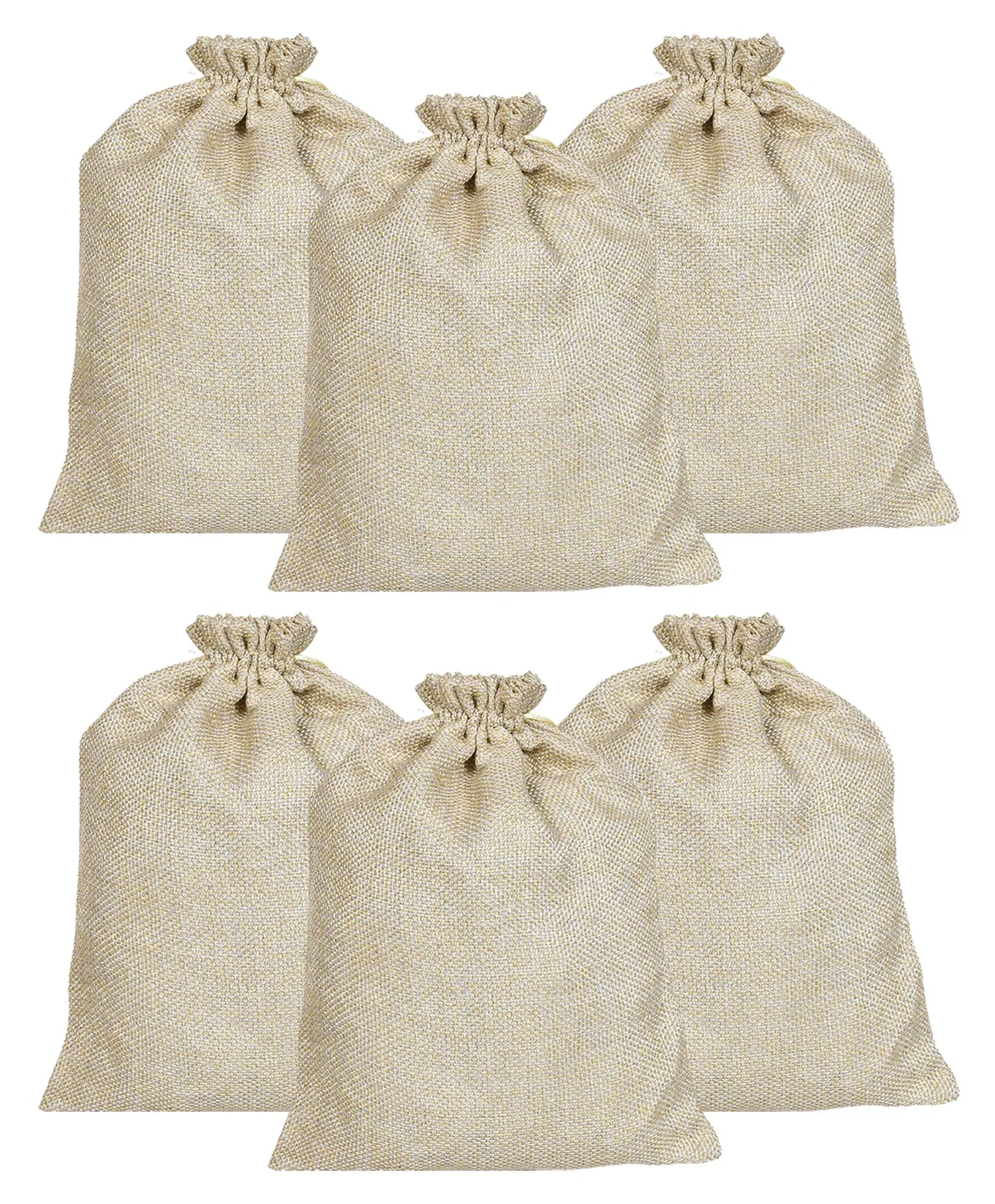 Kuber Industries Jute Large Size Gift Bags with Drawstring for Gifts Jewelry and Storage-Pack of 6 (Gold)