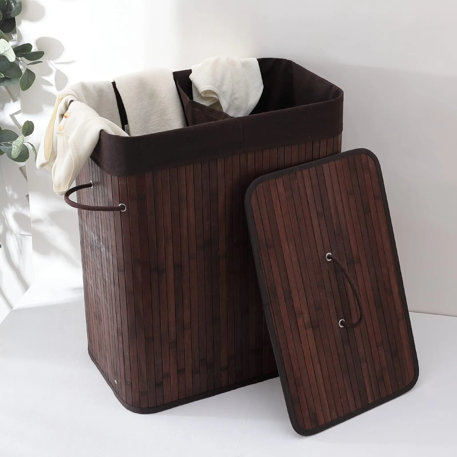 Kuber Industries Laundry Basket | Bamboo Laundry Basket With Lid | Cloth Hamper Basket for Bathroom | Laundry Basket for Toys | Storage Basket | Pack of 4 | Dark Brown