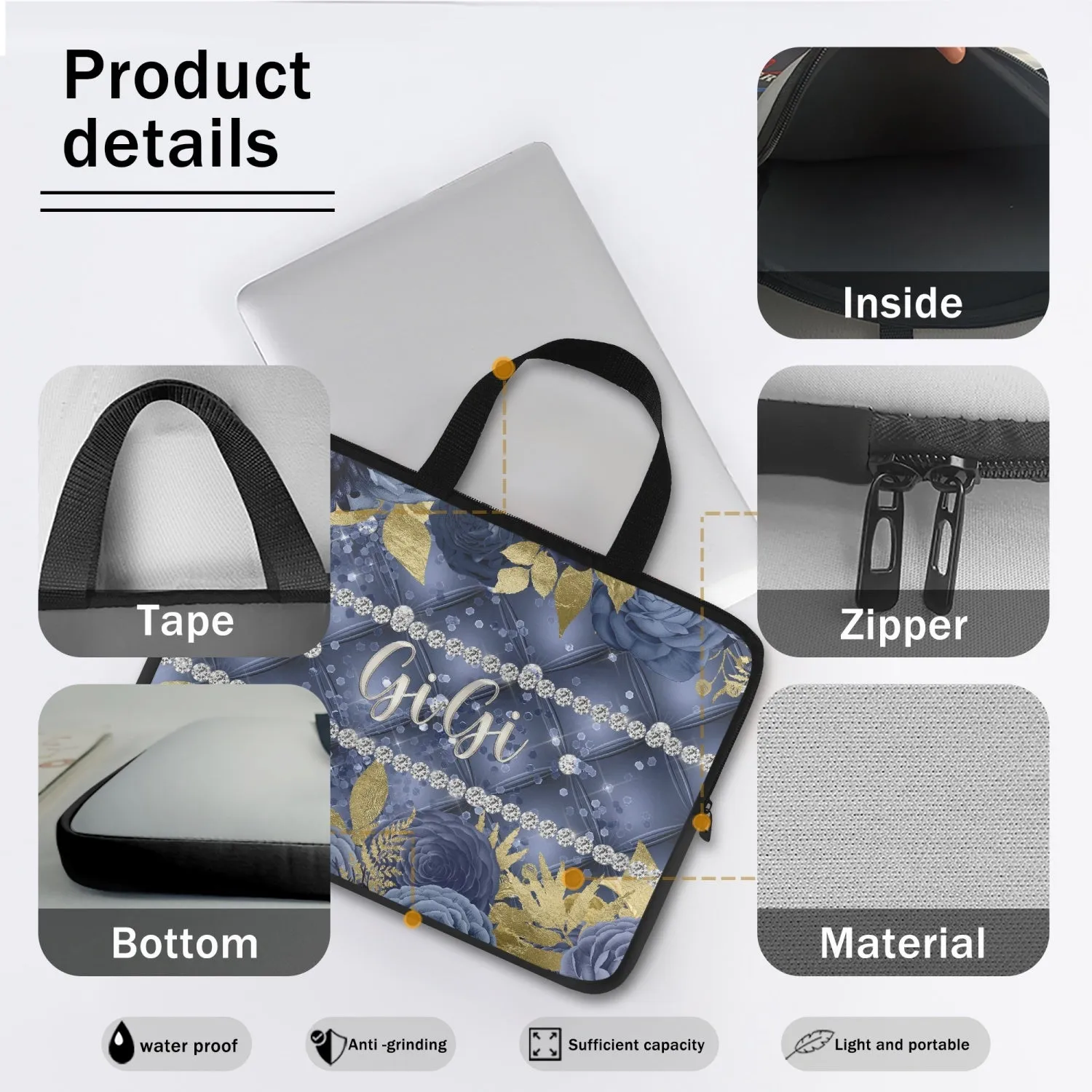 Laptop Sleeve with handles - Navy Floral - GiGi