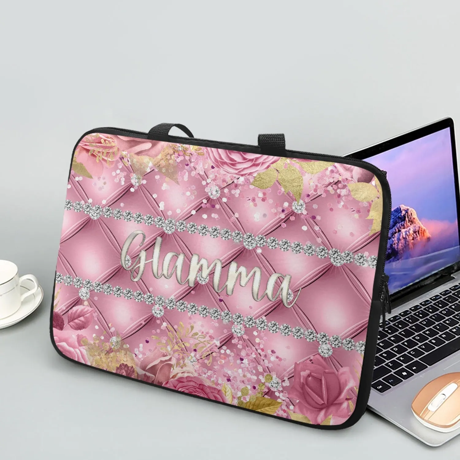 Laptop Sleeve with handles - Pink Floral - Glamma