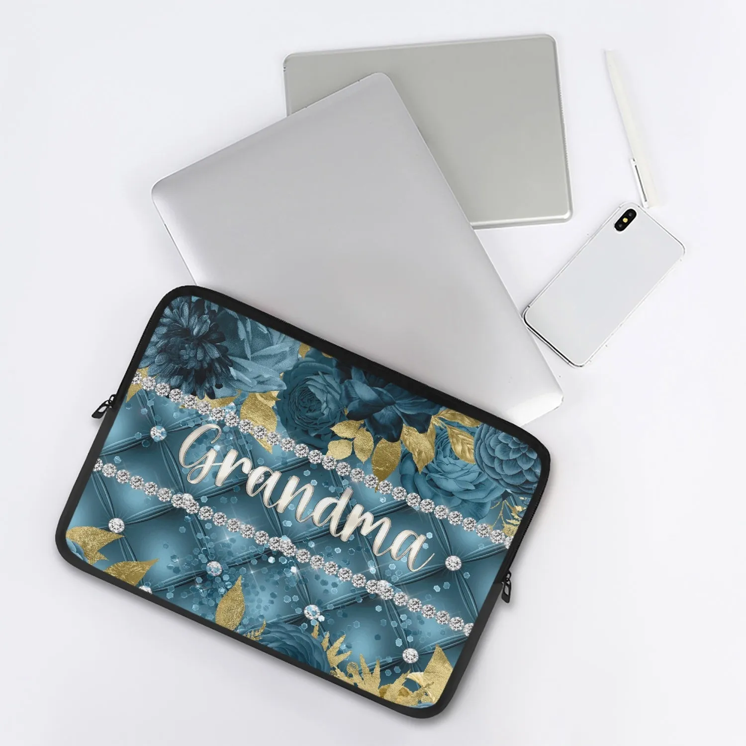 Laptop Sleeve - without handles - Teal Floral - Grandma