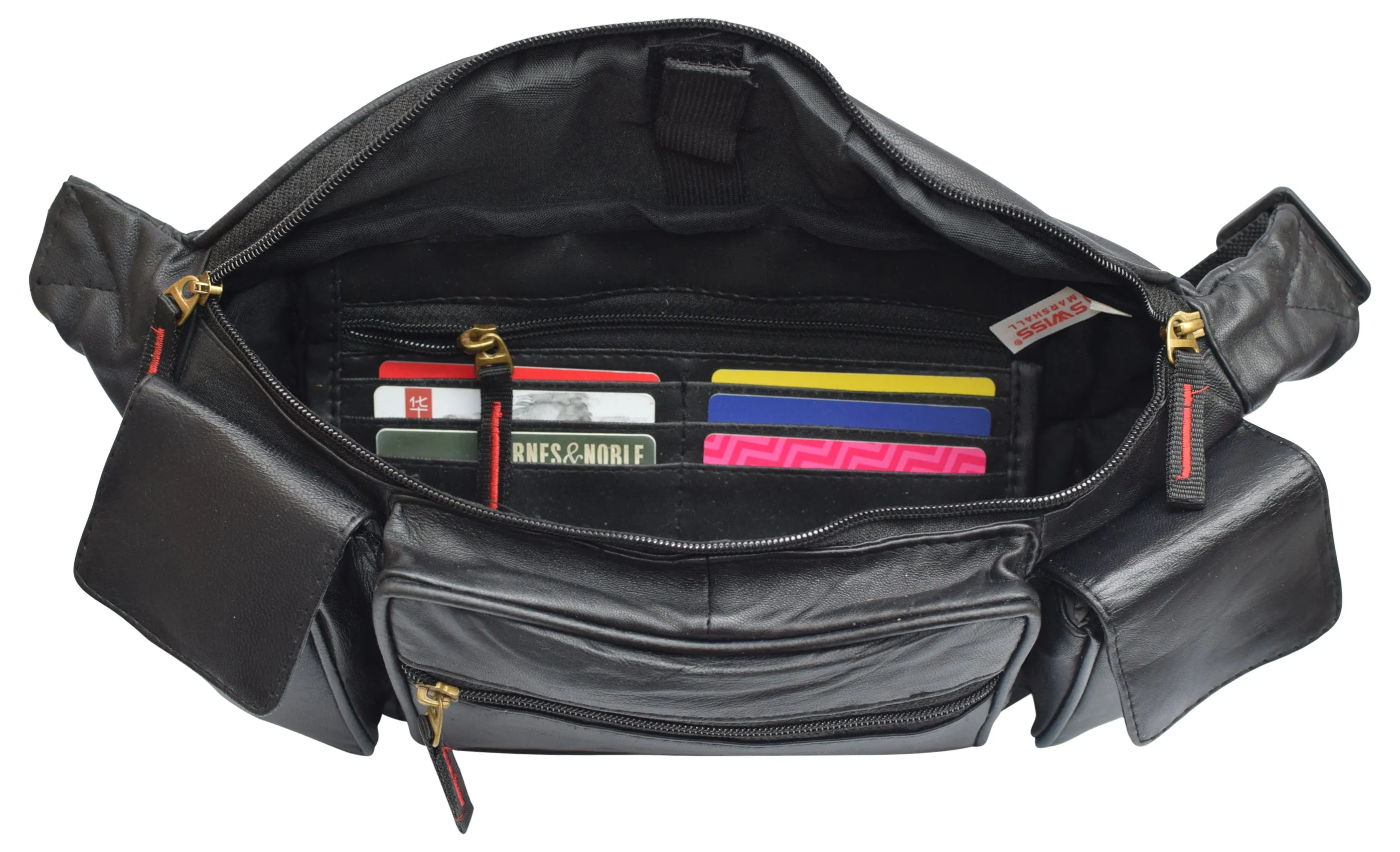 Large Genuine Leather Fanny Pack Waist Bag with Cellphone Pouch & Front Pocket RFID Protected