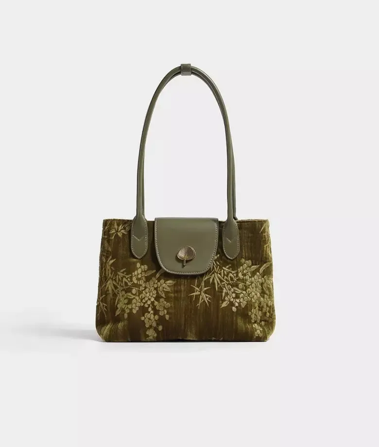 LEAF velvet patchwork underarm shoulder bag