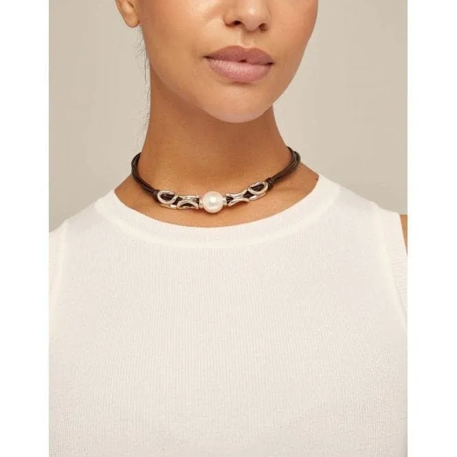 Legend White Leather Pearl Shell Necklace