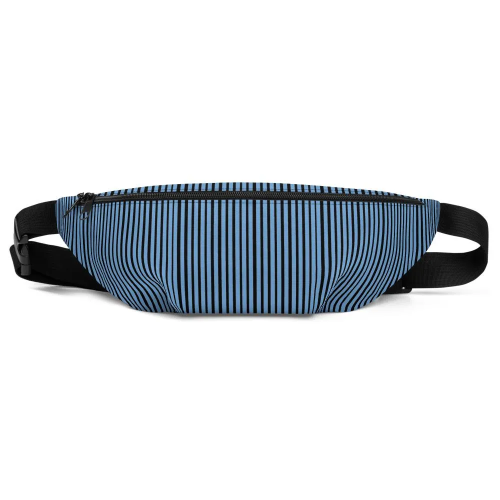 Light Blue Fanny Pack, Black Stripe Print Designer Waist Belt Bag Fanny Pack Waist Bag- Made in USA