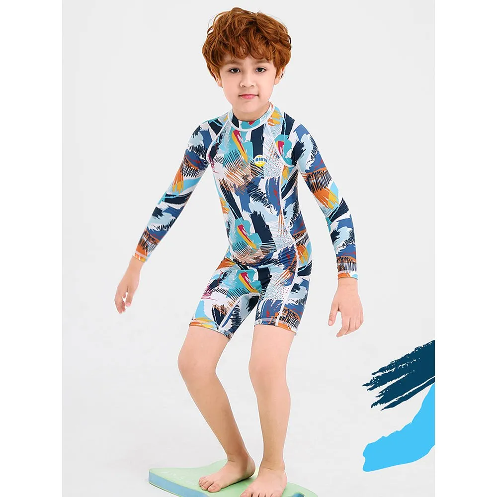 Little Surprise Box Full Sleeves Knee Length Multi Geometric Print Kids Swimwear