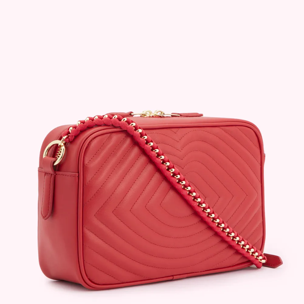 LULU RED LIP RIPPLE QUILTED LEATHER BELLA CROSSBODY BAG