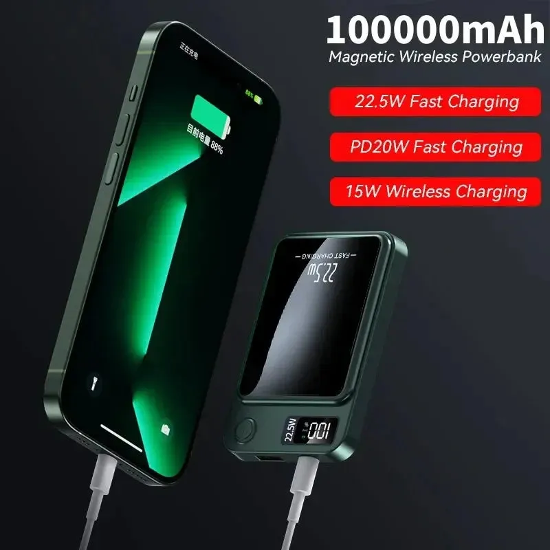 magnetic wireless charger  100000mAh Power Bank Wireless Charger Magnetic Digital Display Fast Charging Thin And Portable External Battery Free Shiping