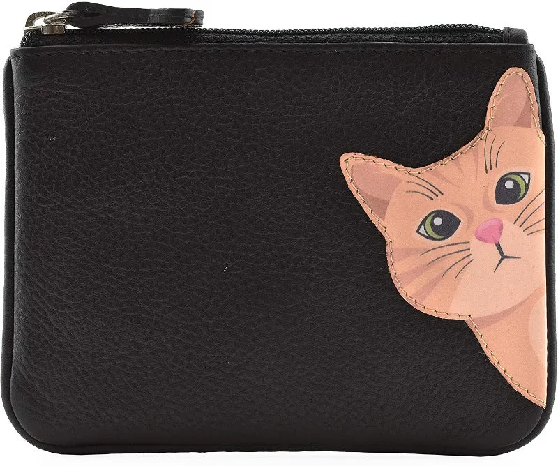 Mala Leather Cleo the Cat Coin and Card Purse Black