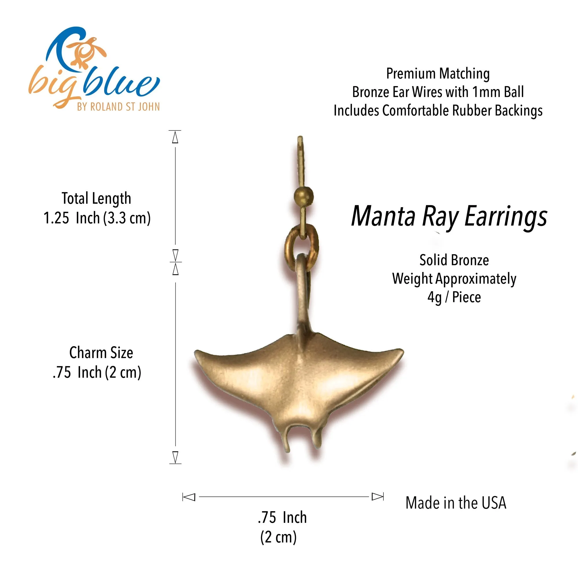 Manta Ray Drop Earrings, Bronze Manta Ray Drop Earrings, Sea Life Drop Earrings, Ocean Theme Earrings Bronze, Beachy Earrings