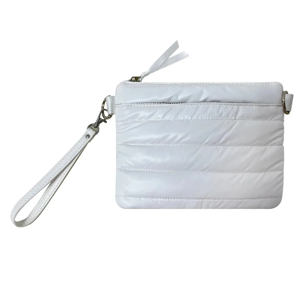 Matte Puffer Small Crossbody Wristlet w/ Stripe Strap - Assorted Colors