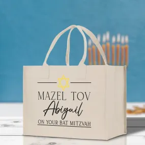 Mazel Tov Bat Mitzvah Custom Name Cotton Canvas Tote Bag Personalized Tote Bag Jewish Celebration Bag