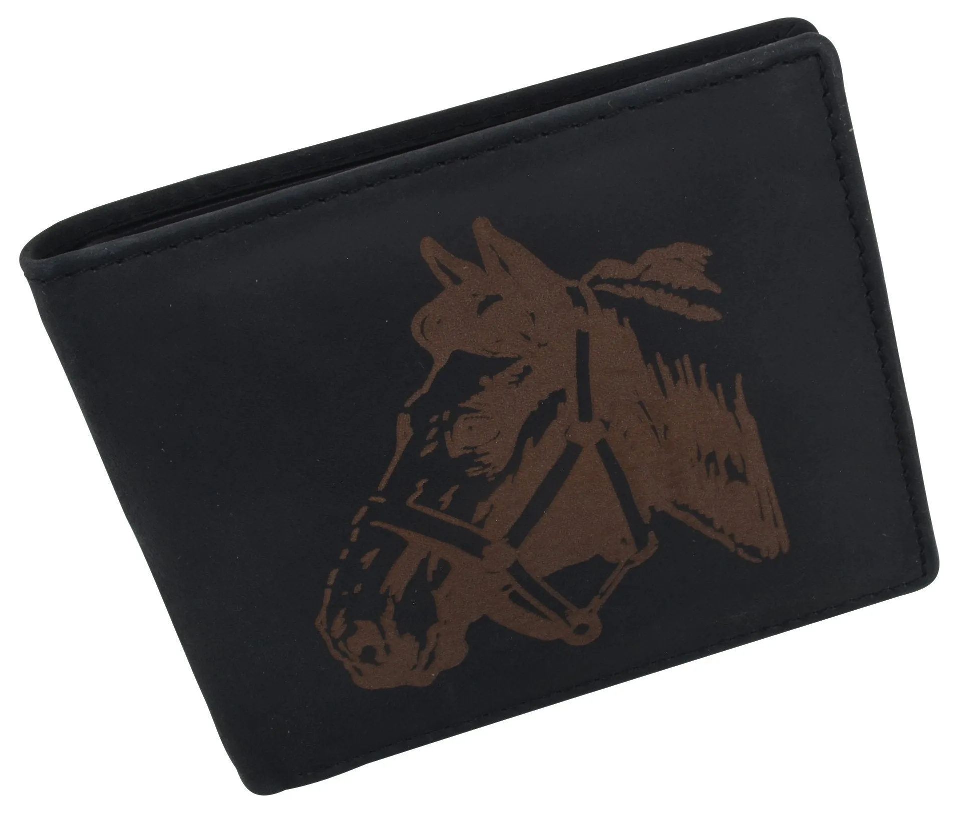 Men's Horse Printed Logo Genuine Leather RFID Blocking Bifold Wallet /53HTC Horse