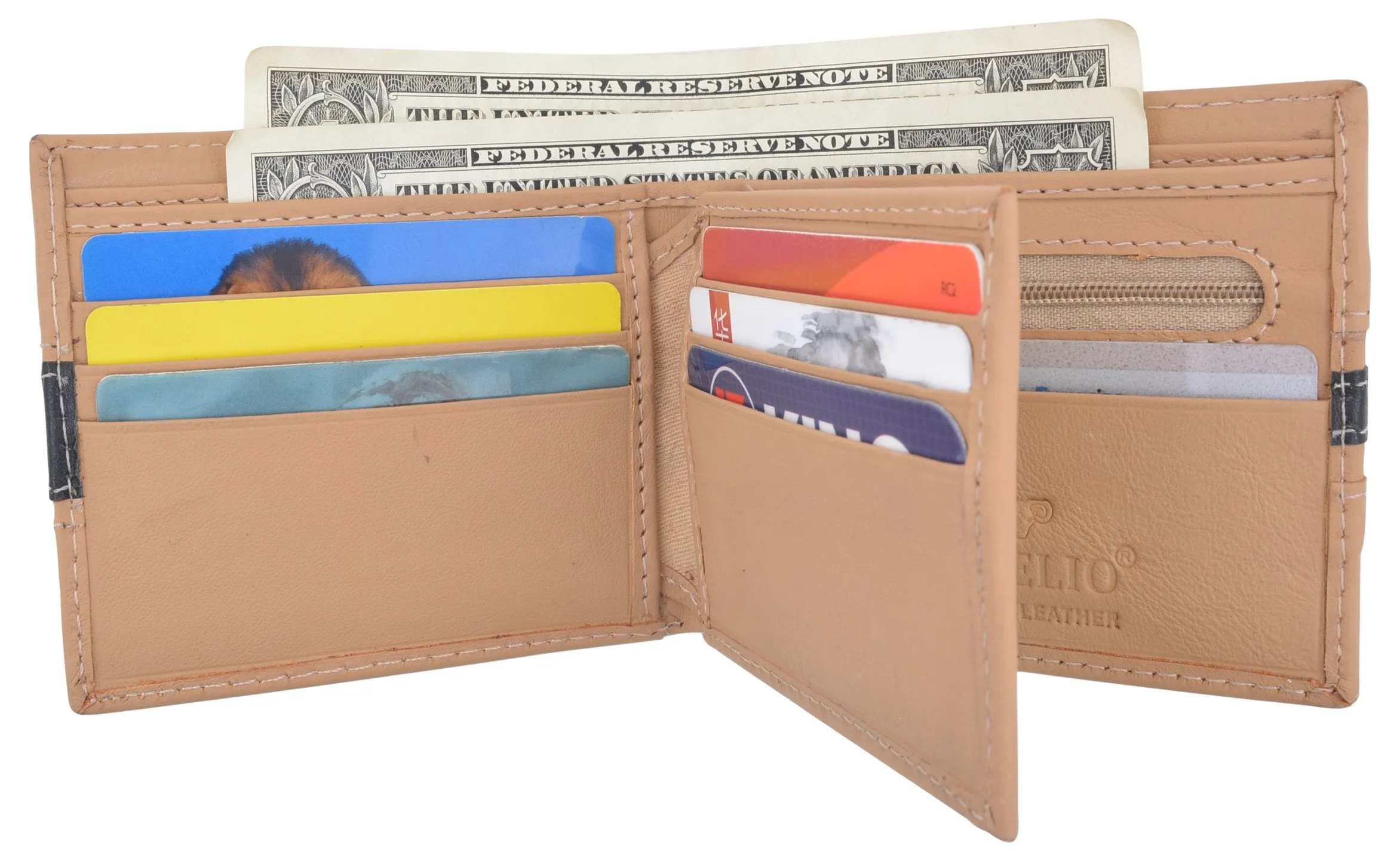 Men's Premium Center Flap Card ID Holder Bifold Wallet With Zipper Coin Pocket 403052