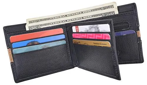 Men's Premium Center Flap Card ID Holder Bifold Wallet With Zipper Coin Pocket 403052