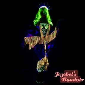 Neon UV Reactive Rainbow Duster, Black Light Glow Celestial Kimono, Star Neon Fringe Dressing Gown, Vaporwave Robe, Synthwave Flowing Dance Flowing, Rave Festival Electric EDC Fluorescent Goddess Majestic