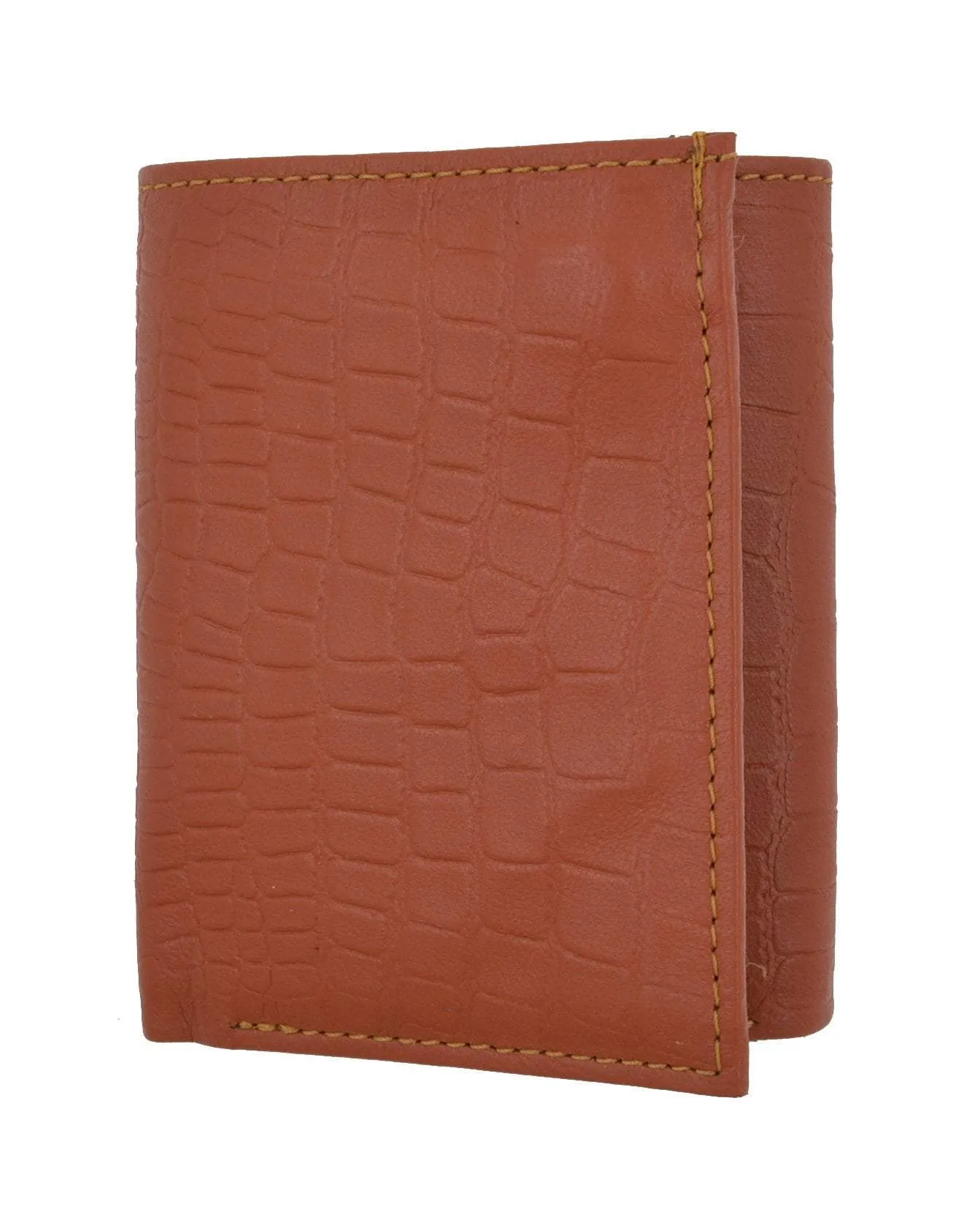 New RFID Blocking Mens Soft Crocodile Pattern Leather Trifold Wallet with Flap RFIDP1107CR (C)