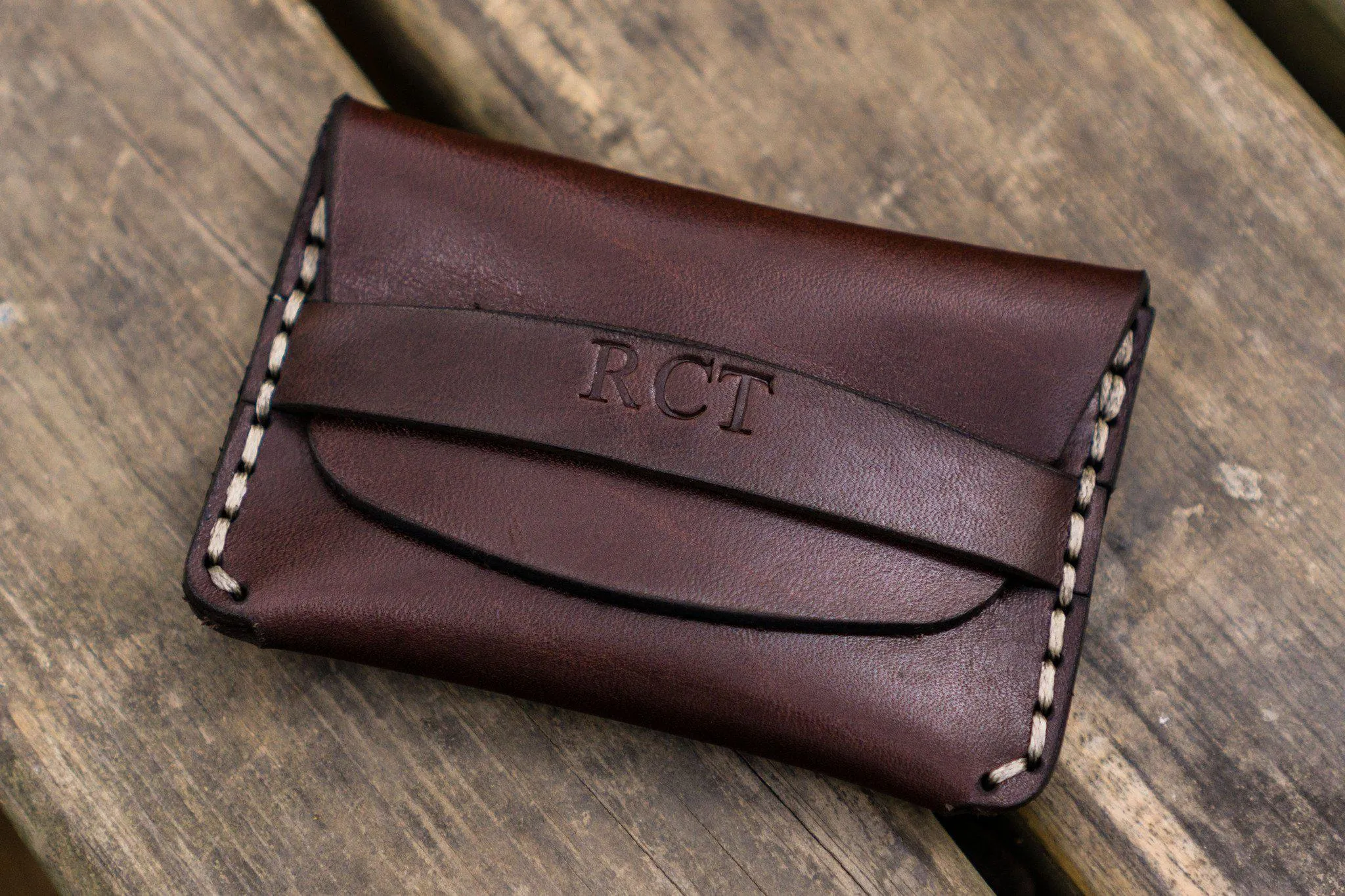 No.36 Personalized Basic Flap Handmade Leather Wallet - Dark Brown