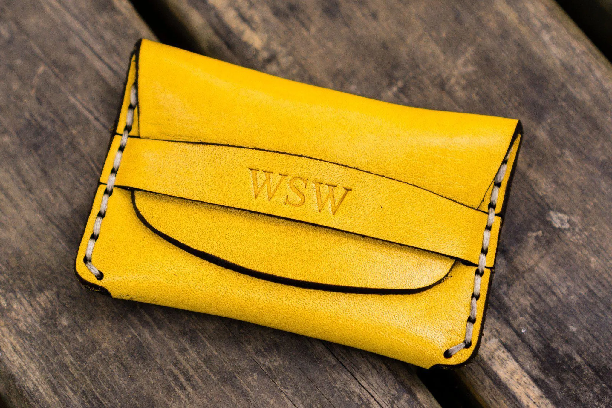 No.36 Personalized Basic Flap Handmade Leather Wallet - Yellow